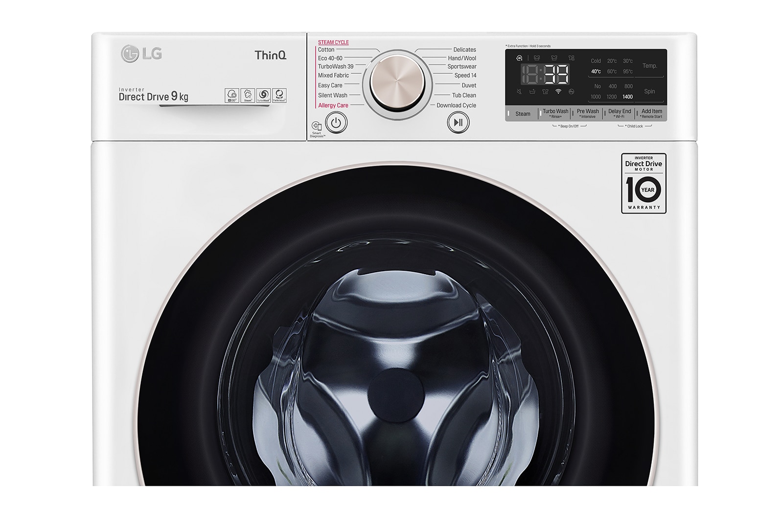 LG Lavatrice 9kg AI DD? | Serie V7 Classe A-10%* | 1600 giri, TurboWash 360, Lavaggio a vapore, Wi-Fi | White, F6WV709SGA