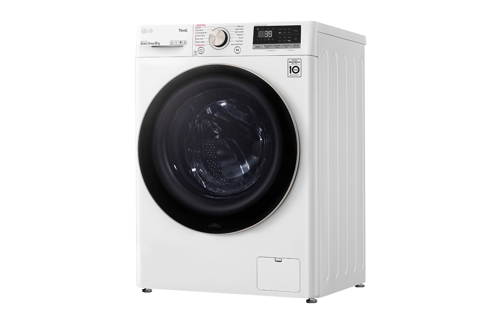 LG Lavatrice 9kg AI DD? | Serie V7 Classe A-10%* | 1600 giri, TurboWash 360, Lavaggio a vapore, Wi-Fi | White, F6WV709SGA