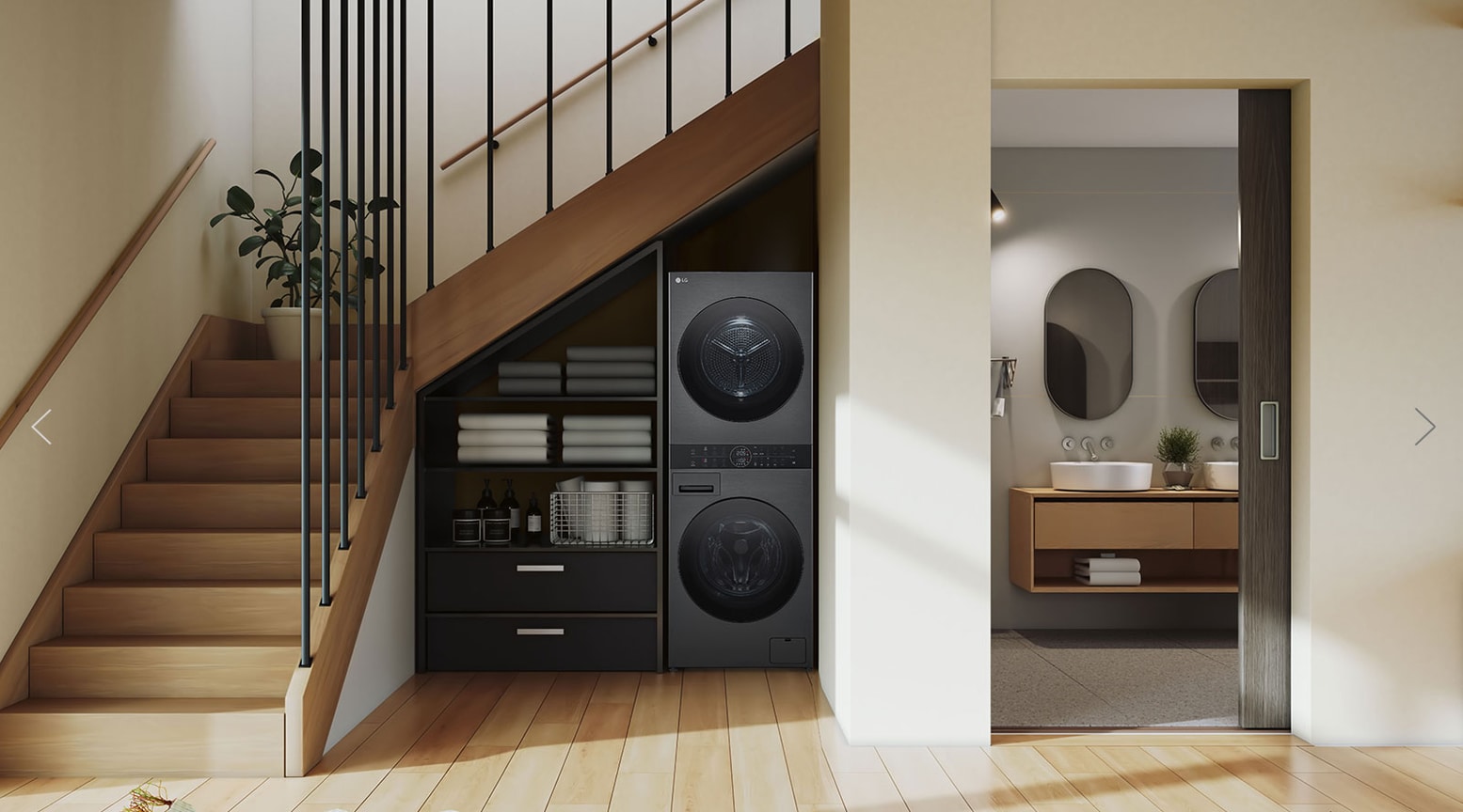 idee per arredare una stanza lavanderia piccola: immagine di una colonna bucato e area lavanderia in un sottoscala
