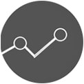 Icona di un grafico a linee con due punti di dati all'interno di un cerchio grigio.