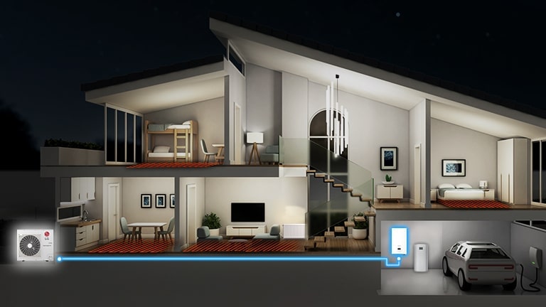 una casa illuminata in una notte buia