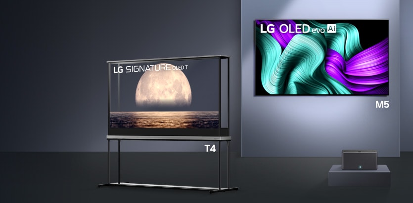 一列に並んだワイヤレスLG TV。