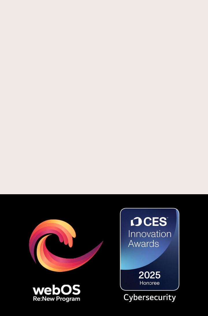 webOS Re:New Programロゴおよび名前と、CES Innovation Awards 2025 Honoreeバッジ。
