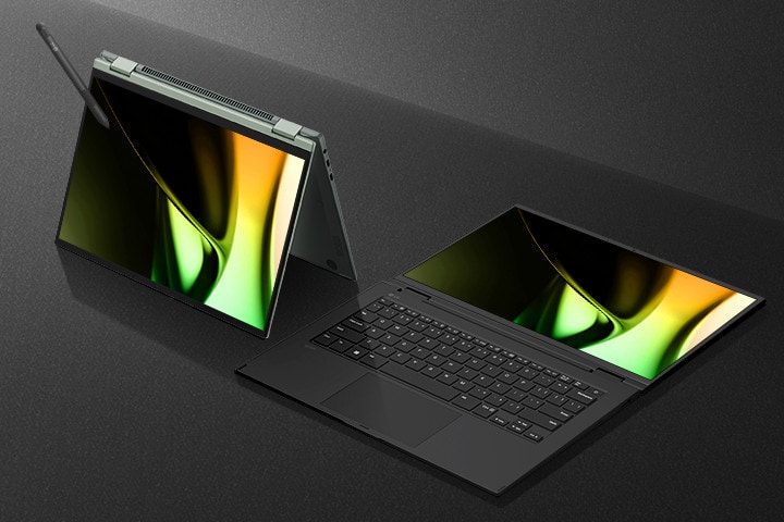 LG gram Pro 2in1 グループシーン - テントモードおよびフラットモード