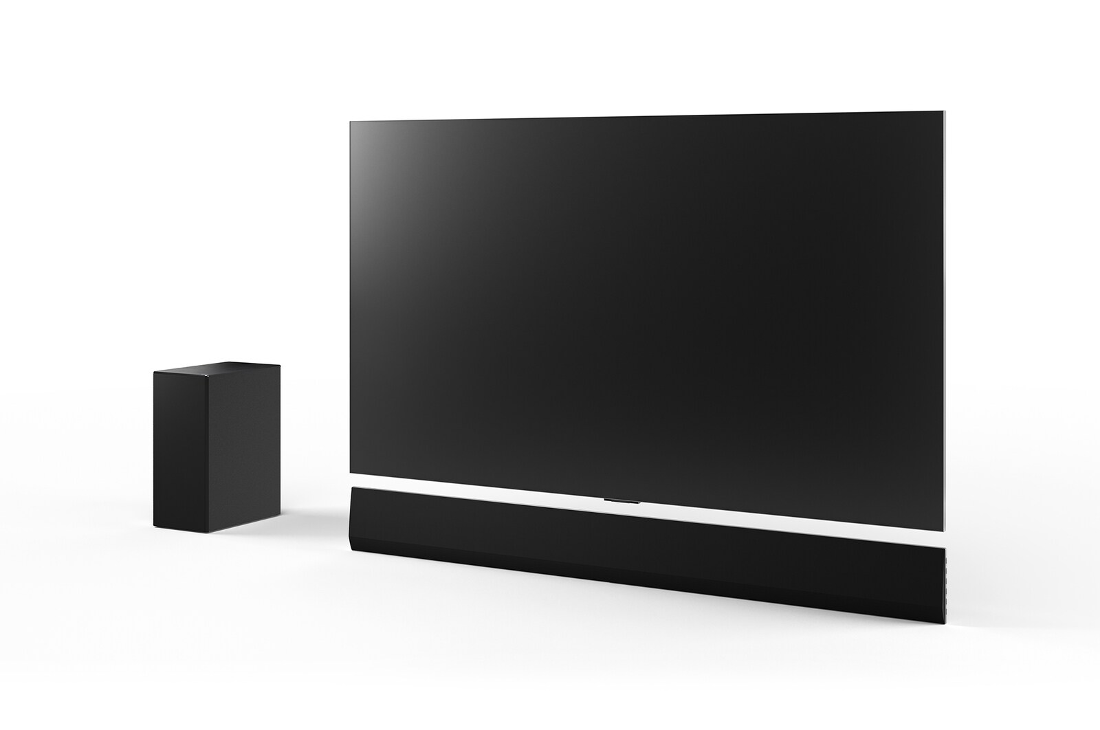65inch LG OLED G4、LG Soundbar SG10TY、サブウーファーの斜めの畫像