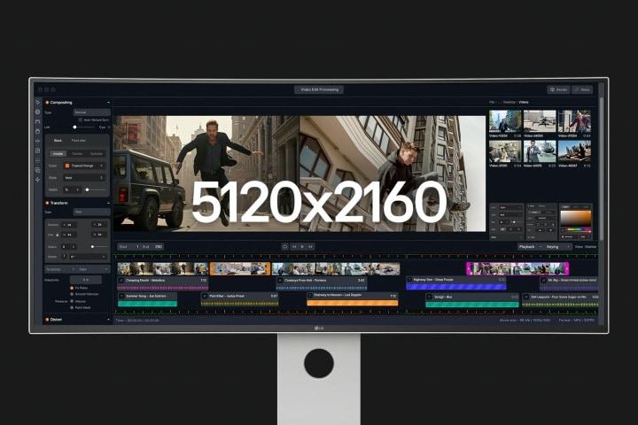 ビデオクリップが4K UHDの畫面サイズと比較して5K2Kディスプレイのワイドさを示している。