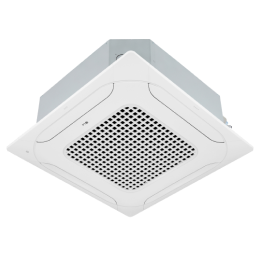 Ceiling Mounted Cassette имеет лопасть в 4?модификациях и входную зону в центре, а над ними находится серый шкафчик, соединенный с потолком.