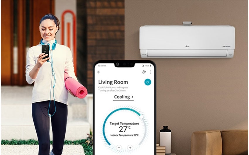 Utilisation d'un smartphone pour contr?ler le climatiseur à l'extérieur.