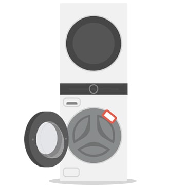 L’image montre la WashTower? et l’emplacement de l’autocollant du QR code.
