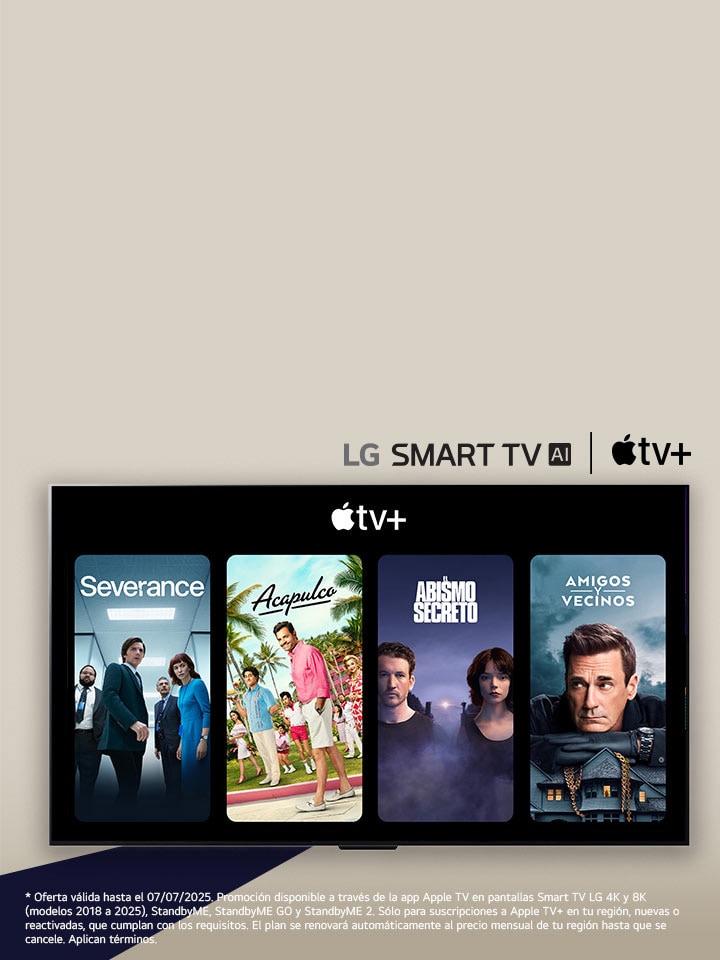 Se coloca un televisor LG con cuatro miniaturas de programas de televisión