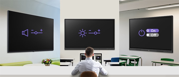 Una imagen de muestra presenta a un administrador gestionando simultáneamente varios dispositivos de se?alización digital a través de la solución LG ConnectedCare.