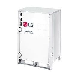 Se muestra una vista lateral derecha de 45 grados de la unidad blanca LG MULTI V WATER?IV.