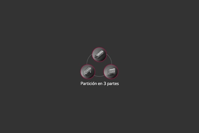 Tres círculos peque?os están dispuestos en un patrón triangular sobre el contorno de un círculo más grande. Cada círculo peque?o presenta una partición en tres partes en su centro.