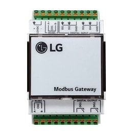 El control LG Interface a BMS presenta un peque?o logo de LG en el lado izquierdo y tiene un panel de interfaz en el centro.