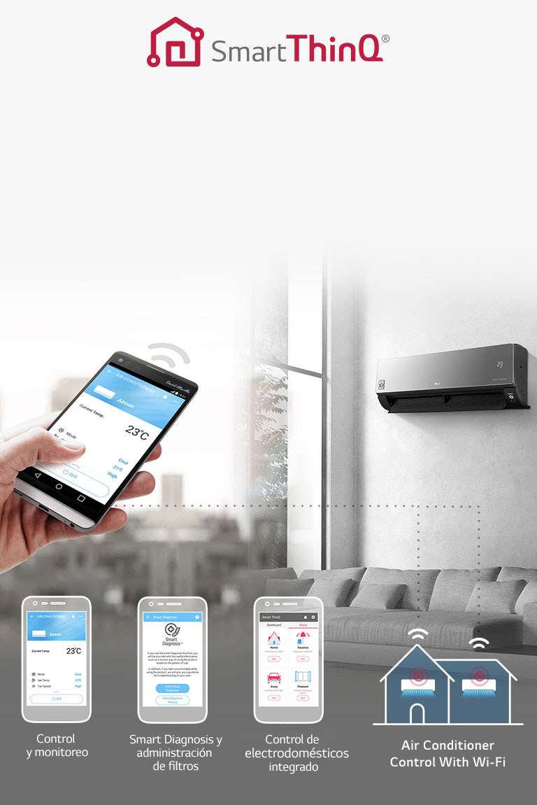 Monitorea el rendimiento de tu aire acondicionado LG en tiempo real con la app ThinQ.