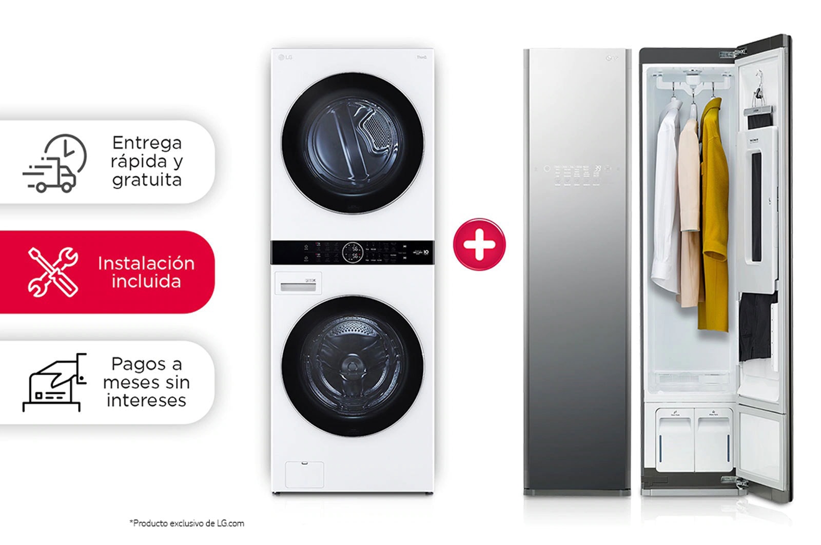 LG  Combo: Torre de lavado LG WashTower? (con secadora de Gas) + Sistema de vapor LG Styler. La pureza y frescura del vapor con la eficiencia de la inteligencia artificial., WK22WS6-S3MFBN