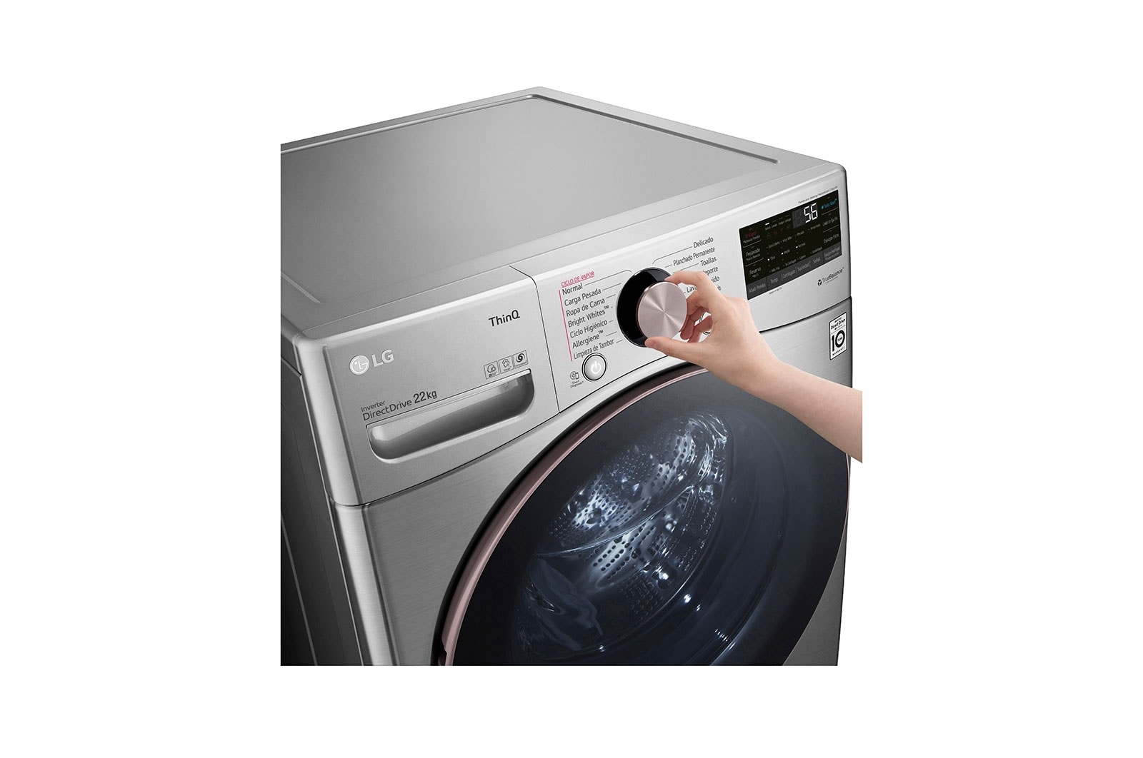 LG Lavadora LG Carga Frontal Inteligente con Pedestal, con AI DD? (Inteligencia Artificial) con TurboWash  y conectividad ThinQ, capacidad 22 Kg– Color Plata, WM22VV2S6GR.WDP4V