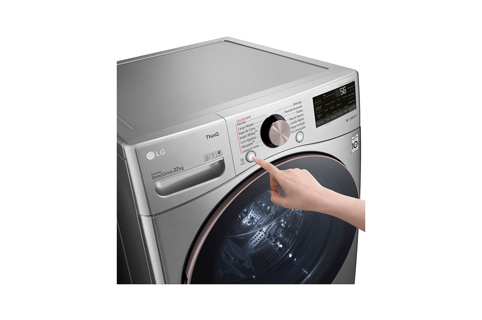 LG Lavadora LG Carga Frontal Inteligente con Pedestal, con AI DD? (Inteligencia Artificial) con TurboWash  y conectividad ThinQ, capacidad 22 Kg– Color Plata, WM22VV2S6GR.WDP4V