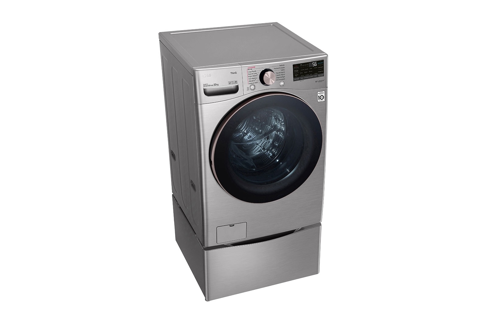 LG Lavadora LG Carga Frontal Inteligente con Pedestal, con AI DD? (Inteligencia Artificial) con TurboWash  y conectividad ThinQ, capacidad 22 Kg– Color Plata, WM22VV2S6GR.WDP4V