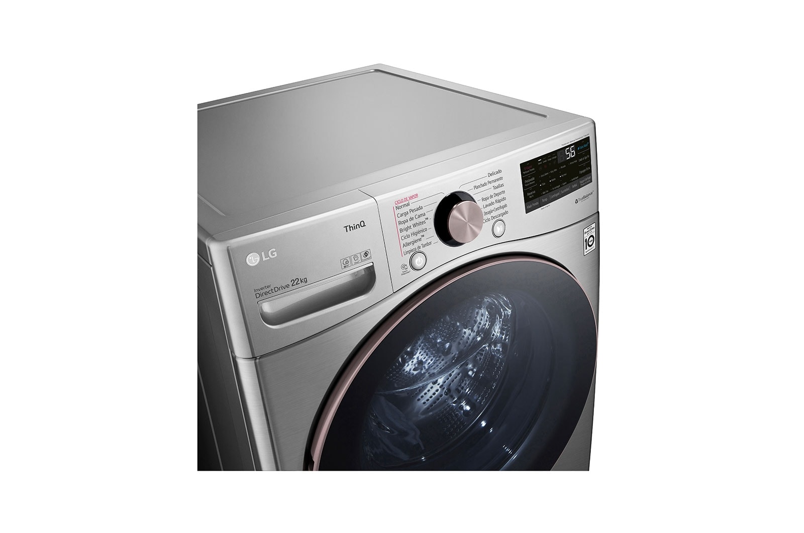 LG Lavadora LG Carga Frontal Inteligente con Pedestal, con AI DD? (Inteligencia Artificial) con TurboWash  y conectividad ThinQ, capacidad 22 Kg– Color Plata, WM22VV2S6GR.WDP4V