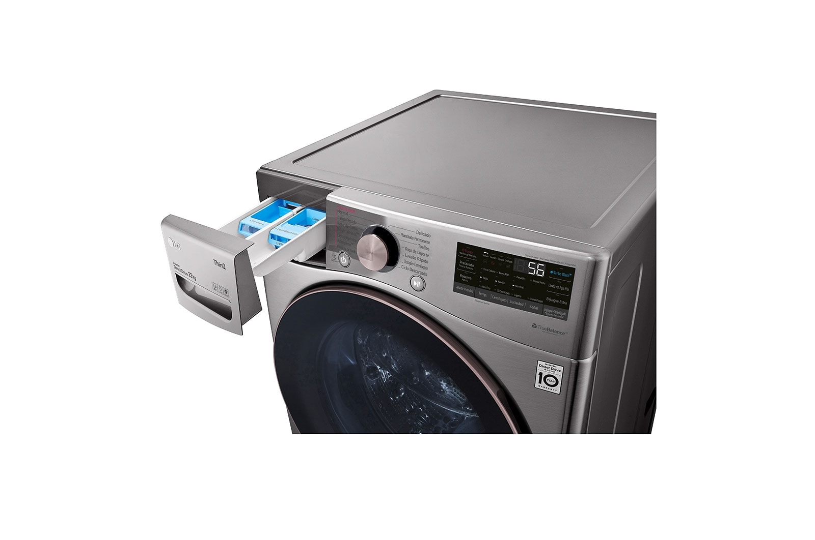 LG Lavadora LG Carga Frontal Inteligente con Pedestal, con AI DD? (Inteligencia Artificial) con TurboWash  y conectividad ThinQ, capacidad 22 Kg– Color Plata, WM22VV2S6GR.WDP4V