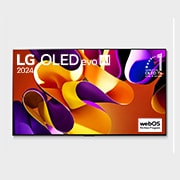Vista frontal con la televisión LG OLED evo AI, la OLED G4, el emblema de 11?a?os siendo el número?1 mundial de OLED y el logotipo del programa webOS Re:New en la pantalla