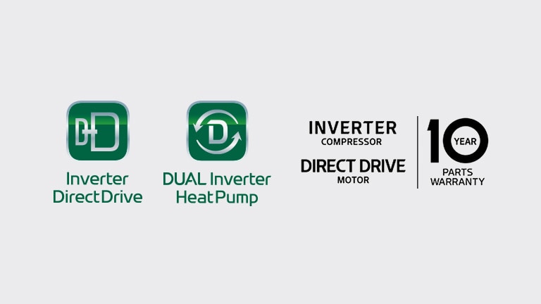 Fondo con ondas suaves y el logotipo de Inverter DirectDrive, destacando 10 a?os de garantía.