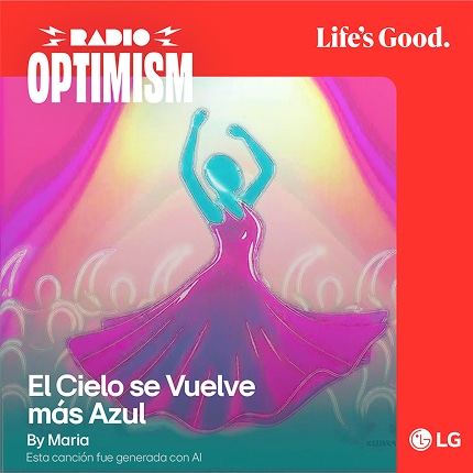 The album cover of El Cielo se Vuelve ma?s Azul, created by Maria through AI.