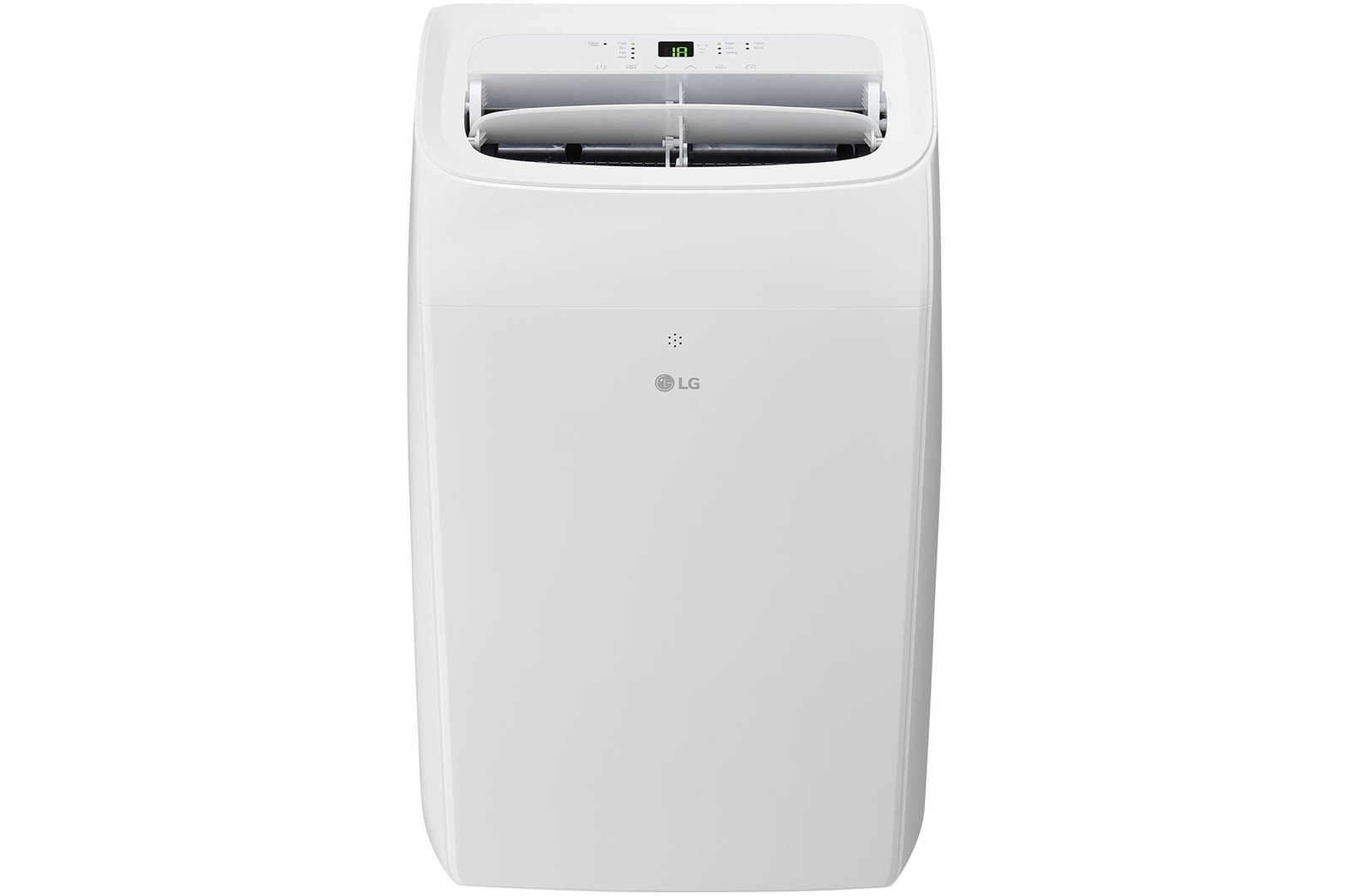 Front view of a portable air conditioner with power on