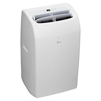 Left-side view of a portable air conditioner with power on