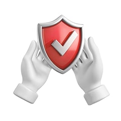 Hands holding a shield with a checkmark symbolizing warranty protection	
