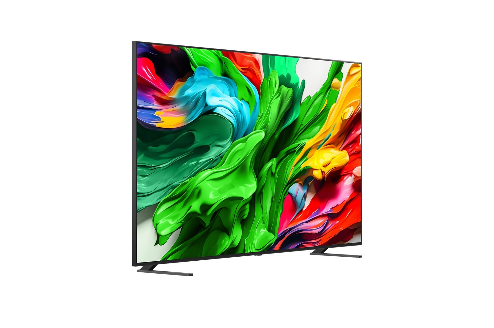 Slightly-angled right-facing side view of LG QNED evo QNED85 TV