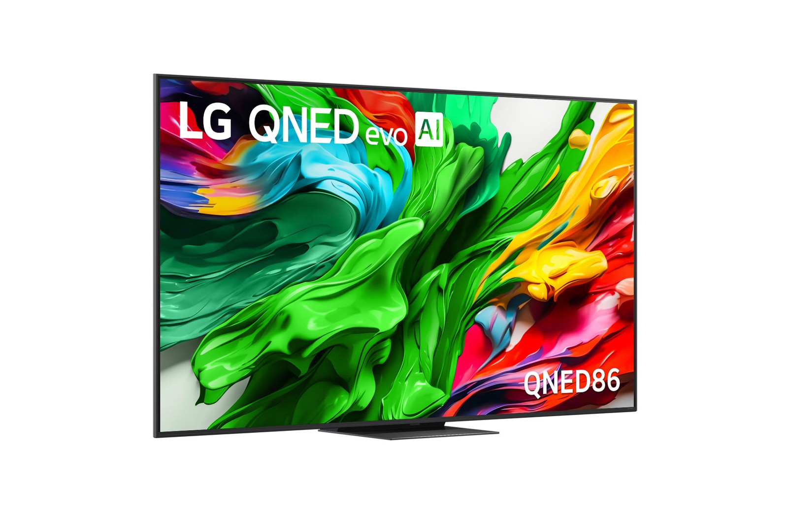 Slightly-angled right-facing side view of LG QNED evo QNED85 TV