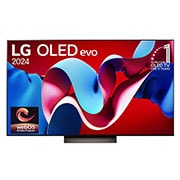 Front view with LG OLED evo AI TV, OLED C4, 11 Years of world number 1 OLED Emblem and webOS Re:New Program logo on screen