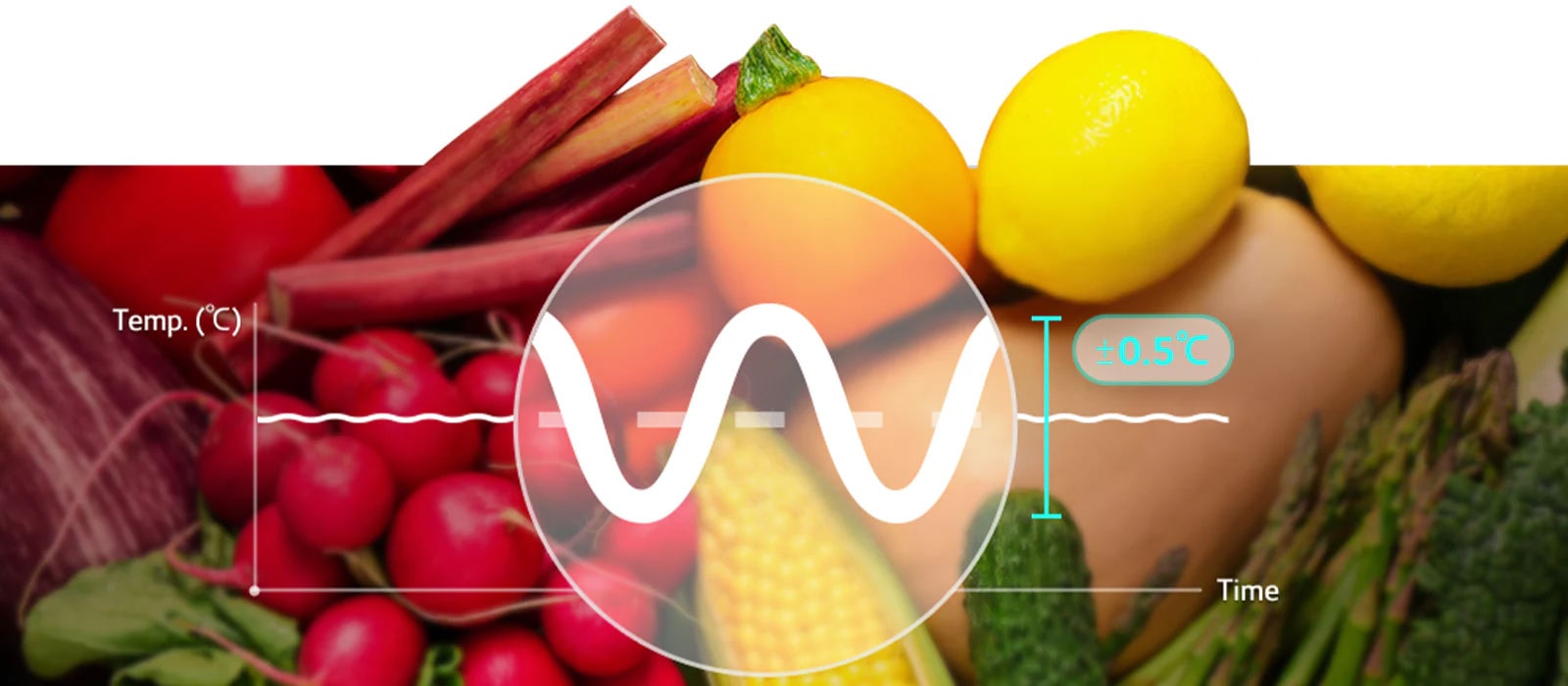 Groentengrafiek toont stabiele temperatuur, wat de werking van LG Linear Cooling? benadrukt.
