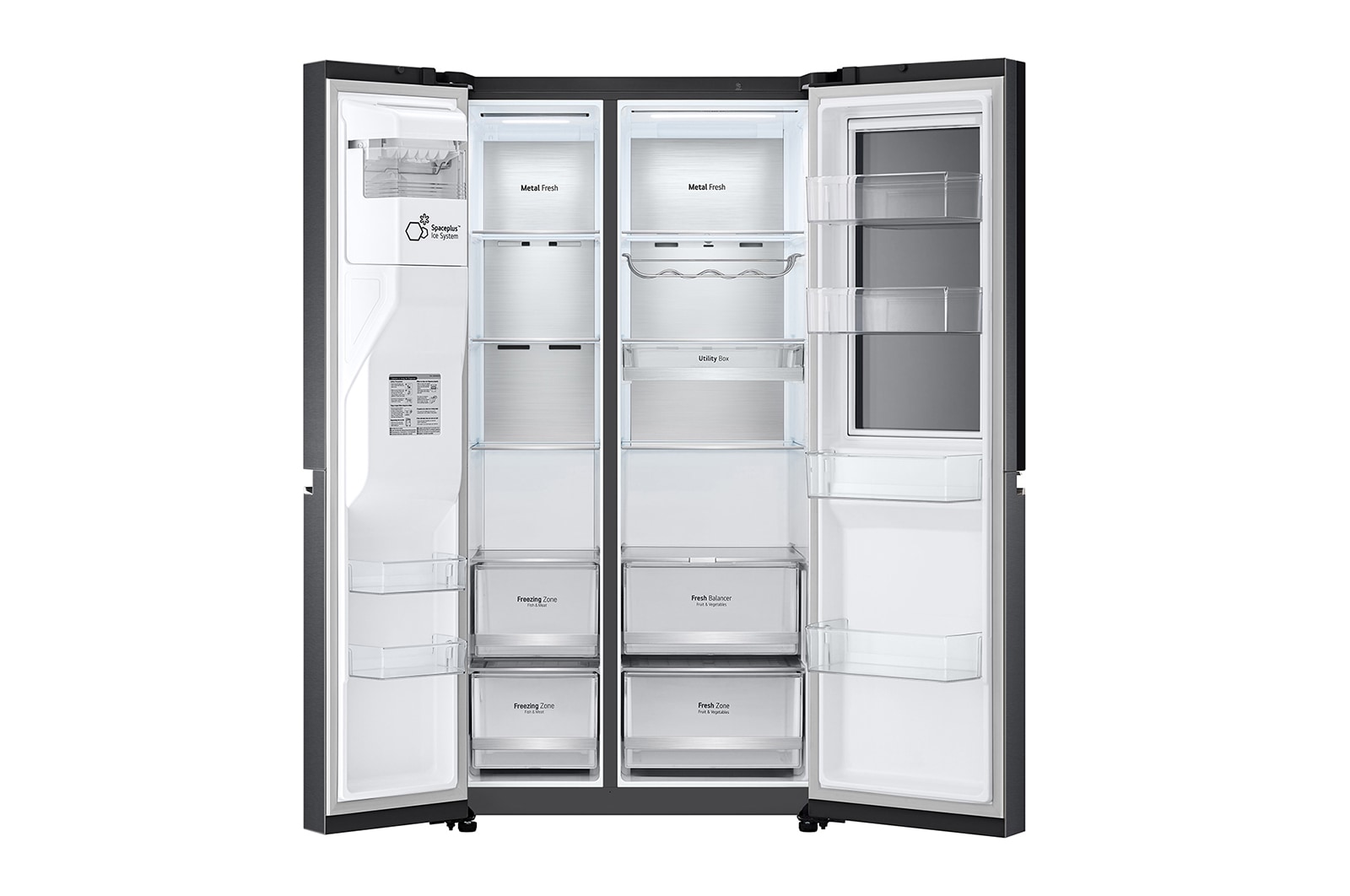 LG Side-by-Side Kühlschrank mit InstaView Door-in-Door? (E, 635L, 179cm hoch) mit Eis-, Crushed Ice- und Wasserspender & Festwasseranschluss | GSXV90MCAE, GSXV90MCAE