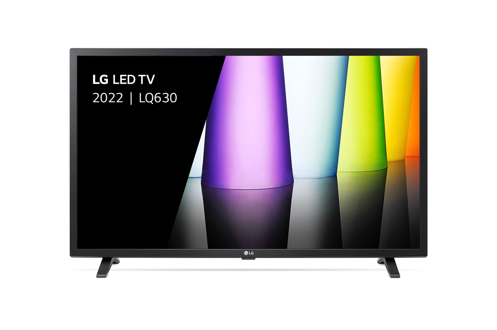 Een vooraanzicht van de LG Full HD TV met infill-afbeelding en productlogo op