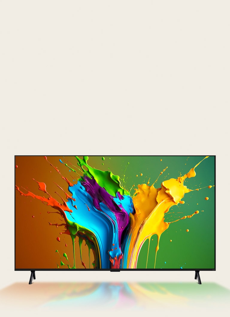 LG QNED89-scherm met kleurrijk artwork.
