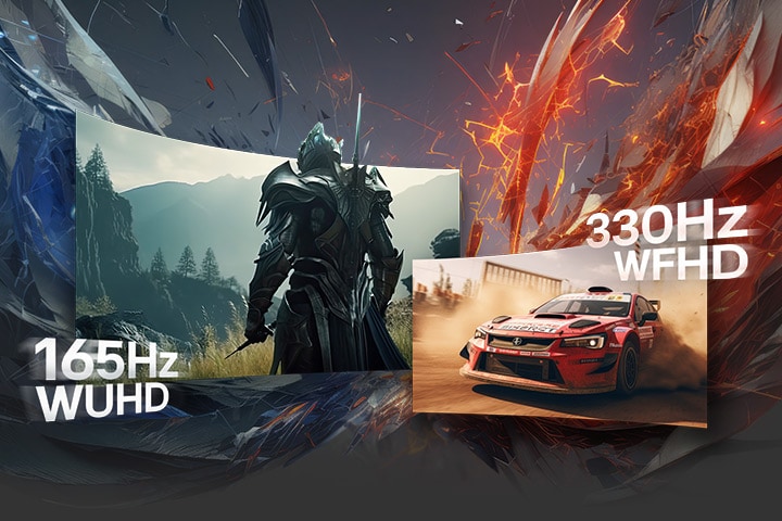 Ridder en raceauto met 165 Hz WQHD en 330 Hz WFHD.