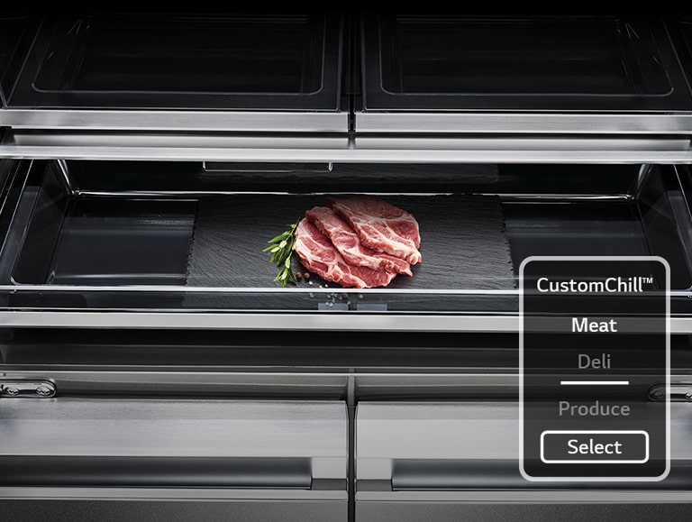 Las carnes frescas se conserva en la balda Custom Chill dentro del Frigorífico LG SIGNATURE.