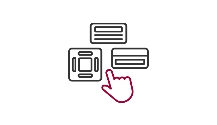 ícono que ilustra la adaptabilidad de la unidad interior LG con varias opciones de espacio, resaltado por múltiples componentes de aire acondicionado y una mano seleccionándolos.