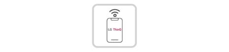 Hay un teléfono que muestra LG ThinQ en la pantalla y hay una se?al de Wi-Fi encima.