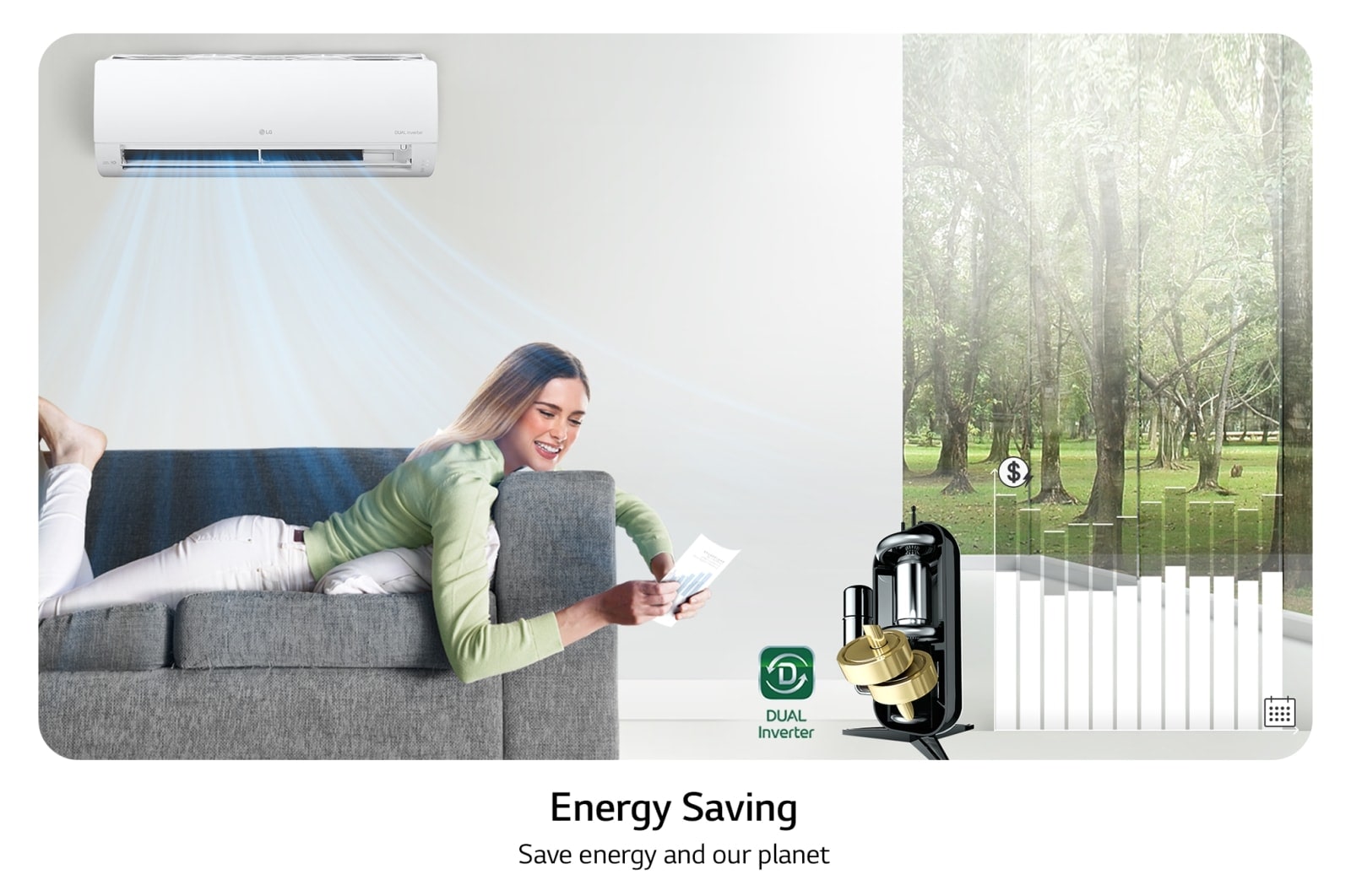 LG Aire Acondicionado LG DUALCOOL Inverter, 12,000 BTU/h, Solo Frío, 220V, Compresor Dual Inverter con 10 a?os de garantía, Pre Filtro, Recubrimiento Gold Fin? en la condensadora., VX122C1
