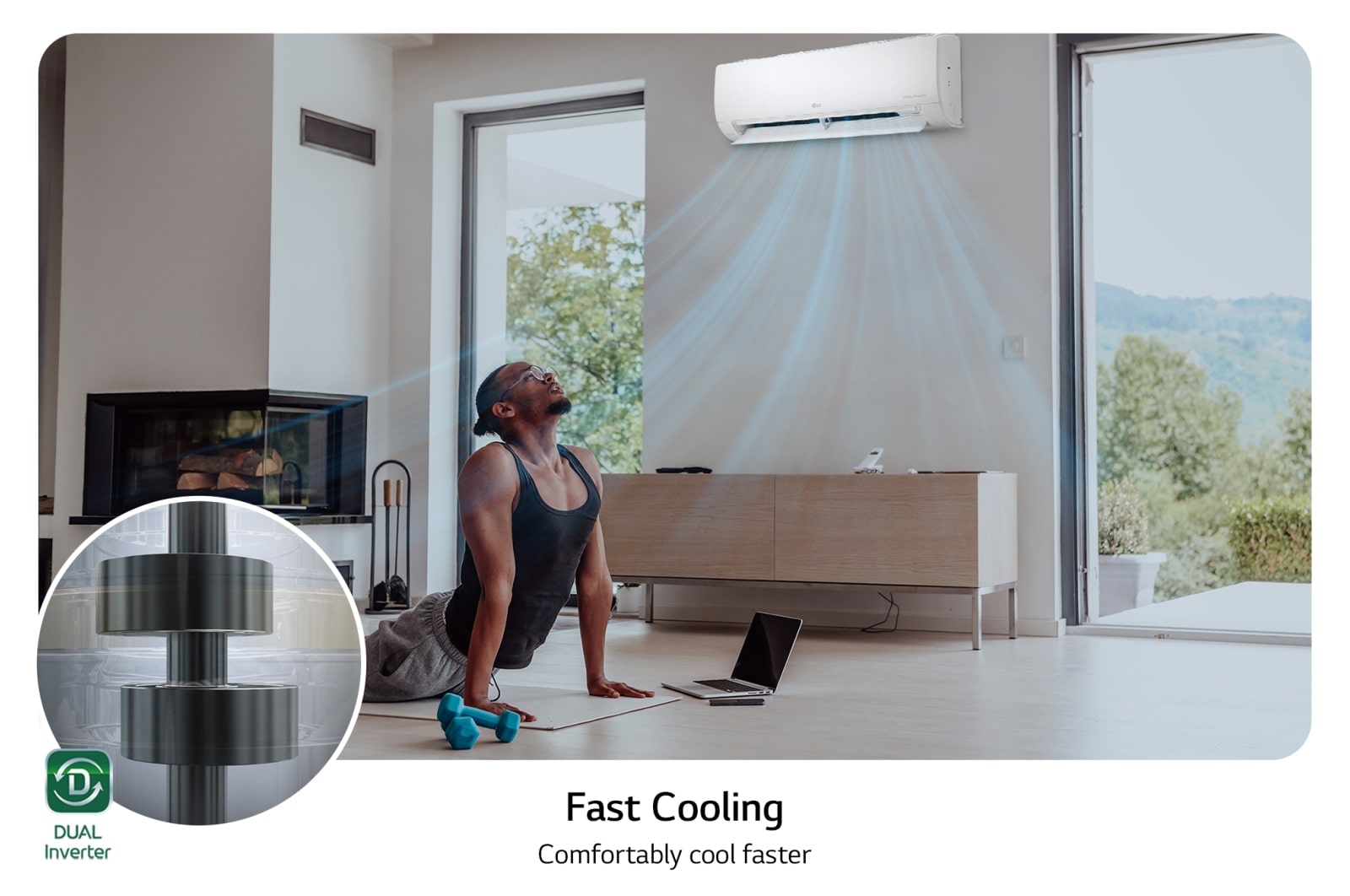 LG Aire Acondicionado LG DUALCOOL Inverter, 12,000 BTU/h, Solo Frío, 220V, Compresor Dual Inverter con 10 a?os de garantía, Pre Filtro, Recubrimiento Gold Fin? en la condensadora., VX122C1