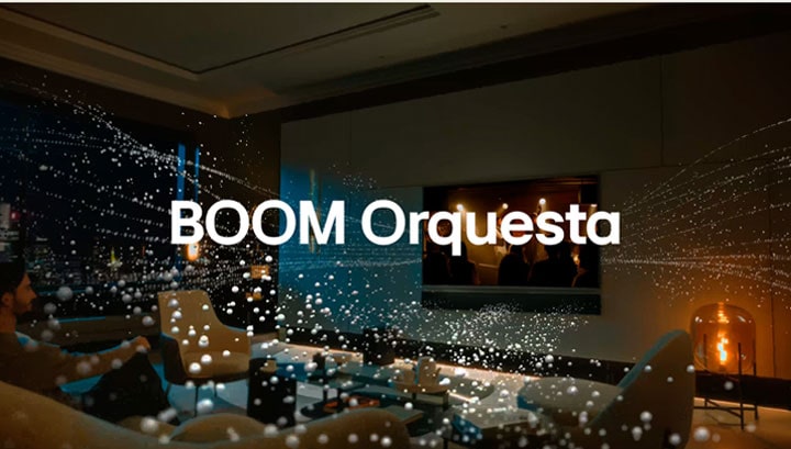 Un primer plano de un LG TV y LG Soundbar. El TV, luego la Soundbar desaparecen y aparecen líneas blancas con la forma de un TV y Soundbar. Un Synergy Bracket aparece detrás de ellos y se usa como soporte mientras el TV y la Soundbar vuelven a aparecer. Luego, la escena se desplaza hacia otra pared que muestra pautas que se convierten en un TV y una Soundbar montados en la pared con un Synergy Bracket detrás.