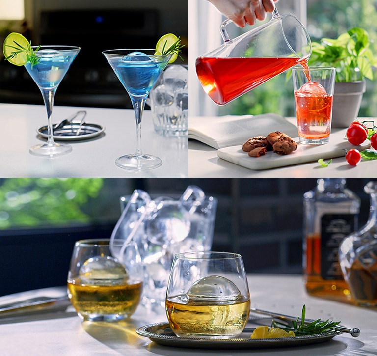 Mantén tu bebida fría por más tiempo con Craft Ice? de LG, hielo en forma de esfera que se derrite lentamente.