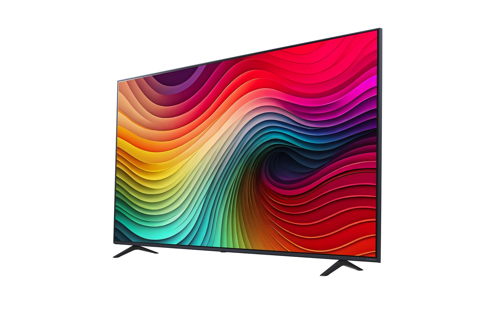 Vista lateral ligeramente inclinada hacia la izquierda del LG NanoCell TV, NANO80