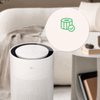 LG air purifier's streamlined LED display, offering clear and intuitive product status information to users	