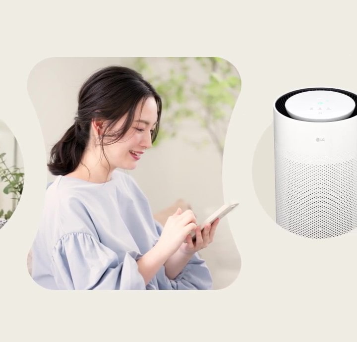 Video showing various moments where an air purifier is needed, featuring the LG air purifier in use.	