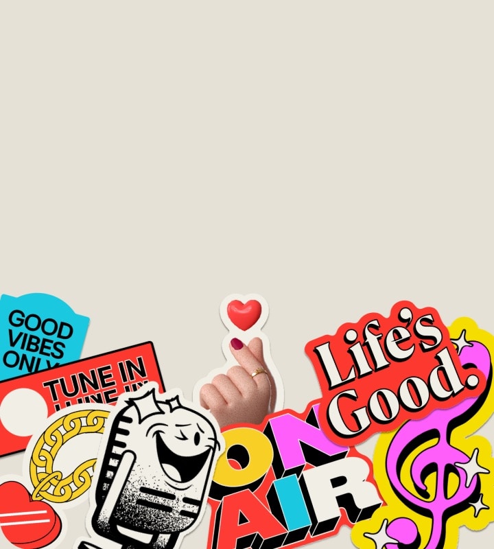 On the right side of the banner, there are various icons related to Radio Optimism and Life's Good. On the left side of the banner, there are various icons related to Radio Optimism and Life's Good.